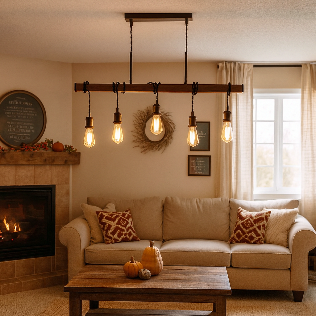 Pagazzi Melrose 5 Light Black & Oak Ceiling Pendant Bar