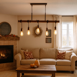 Pagazzi Melrose 5 Light Black & Oak Ceiling Pendant Bar
