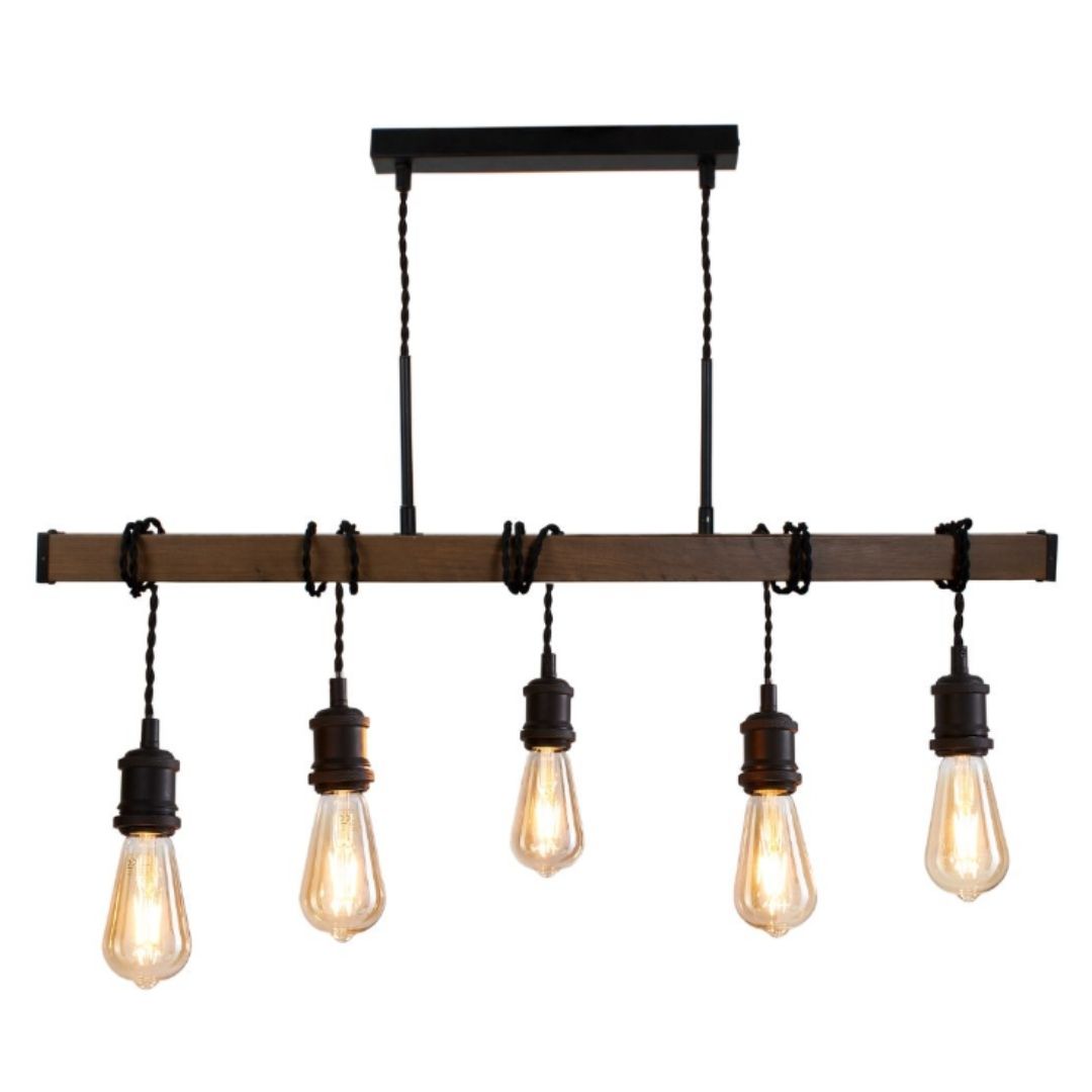 Pagazzi Melrose 5 Light Black & Oak Ceiling Pendant Bar