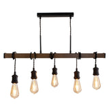 Pagazzi Melrose 5 Light Black & Oak Ceiling Pendant Bar