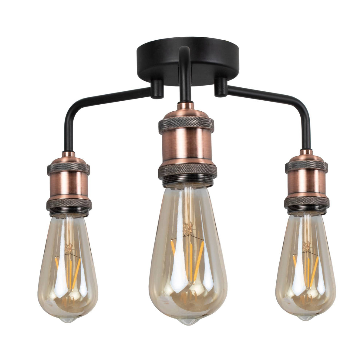 Pagazzi Clark Matt Black & Copper 3-Light Semi-Flush Ceiling Light