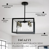 Pagazzi Sully 4-Light Matt Black Semi-Flush Ceiling Light