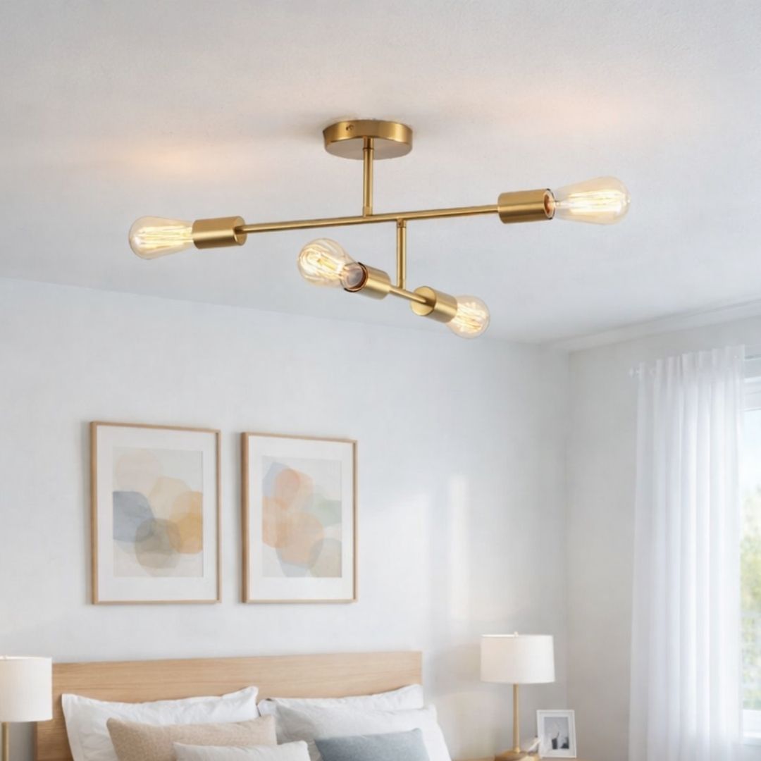 Pagazzi Leni 4 Light Natural Brass Semi Flush Ceiling Light