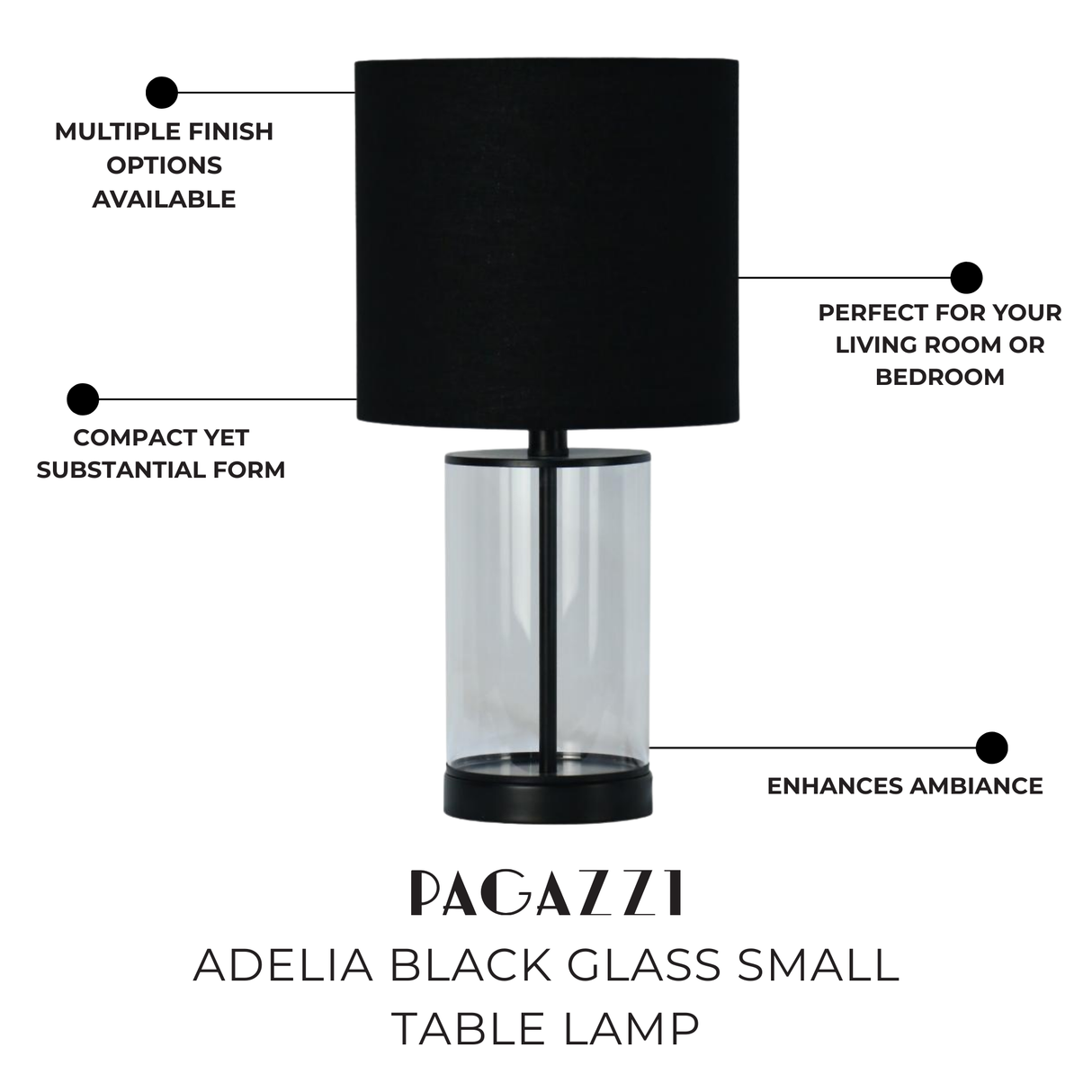 Pagazzi Adelia Black Glass Small Table Lamp