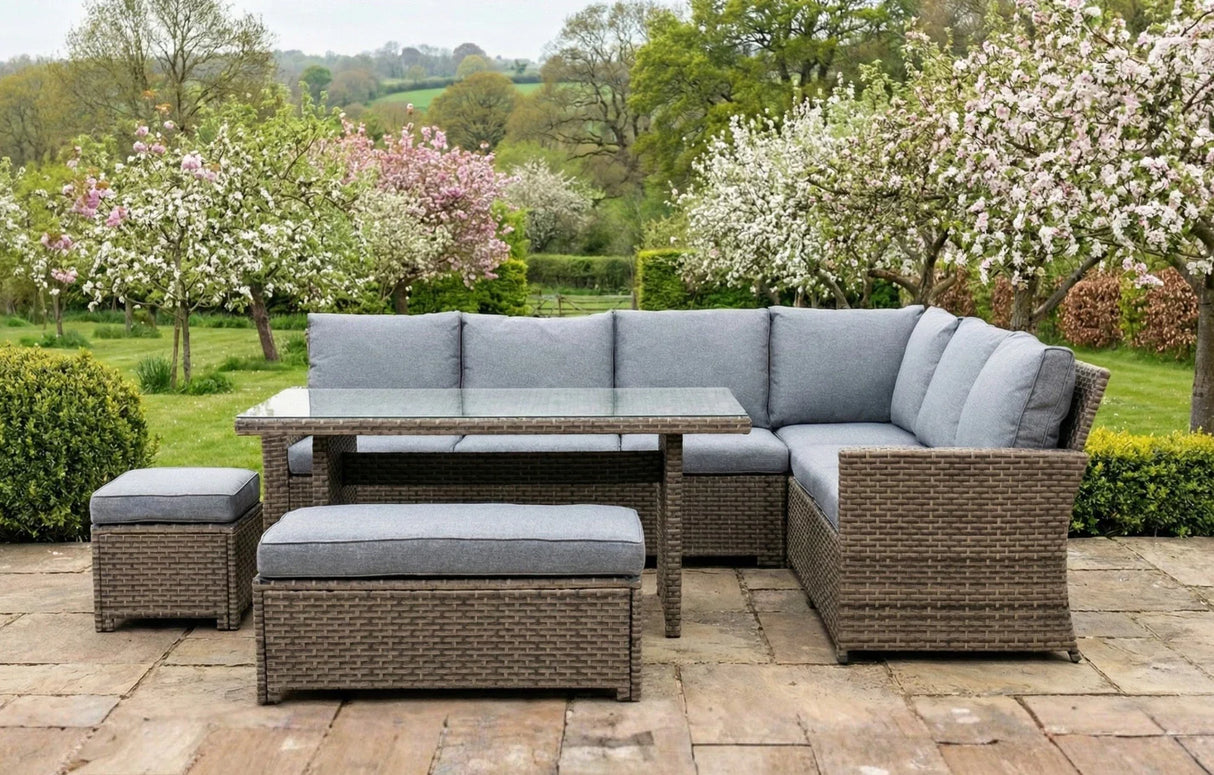 MINT Outdoor Palma Grey 9 Seater Corner Rattan Dining Lounge Set