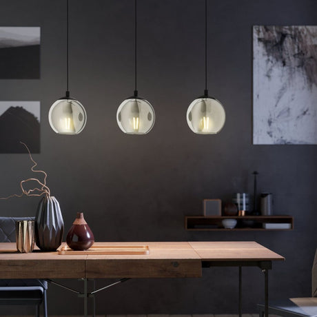 Pagazzi Aleksander 3 Light Black Smoked Glass Pendant Ceiling Light