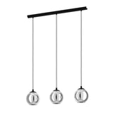 Pagazzi Aleksander 3 Light Black Smoked Glass Pendant Ceiling Light