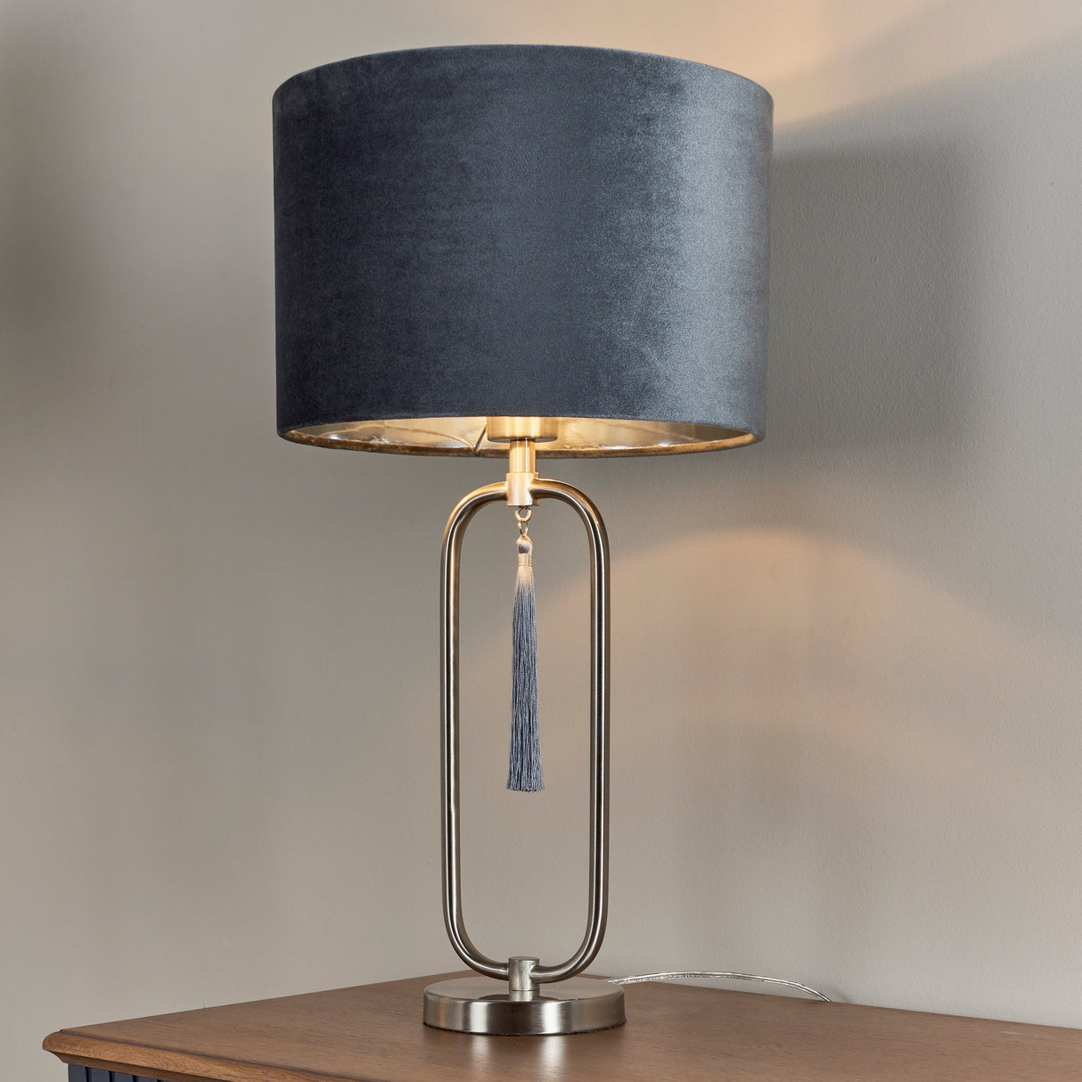 Pagazzi Tassel Satin Nickel Table Lamp