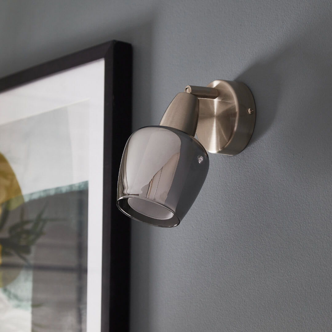 Pagazzi Kennen 1-Light Nickel & Smoked Glass Wall Light