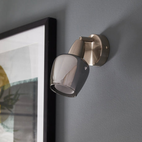 Pagazzi Kennen 1-Light Nickel & Smoked Glass Wall Light