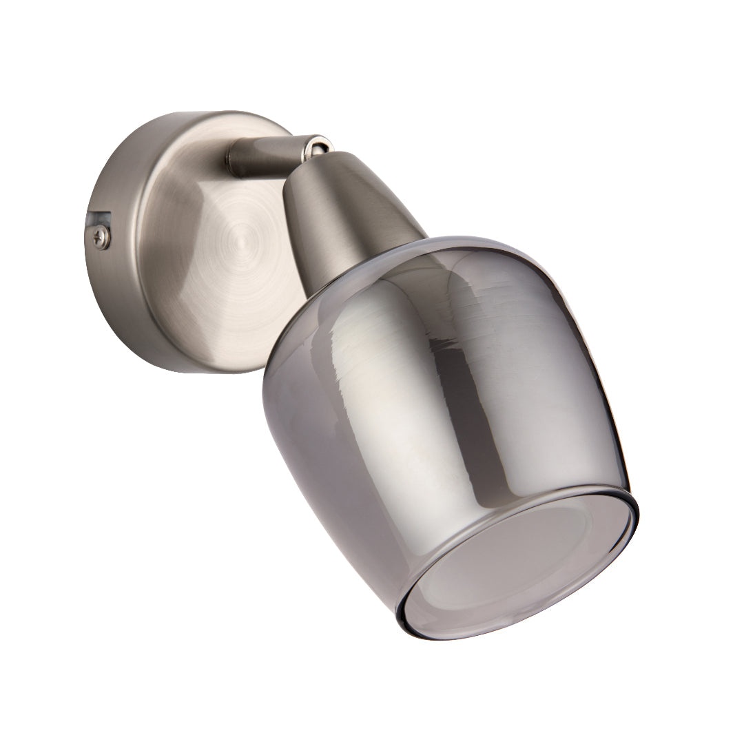 Pagazzi Kennen 1-Light Nickel & Smoked Glass Wall Light