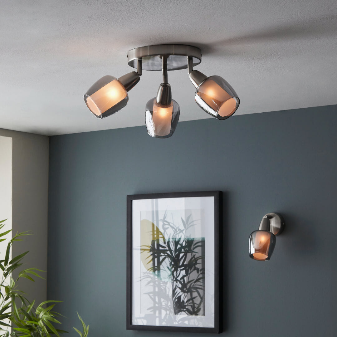 Pagazzi Kennen 1-Light Nickel & Smoked Glass Wall Light