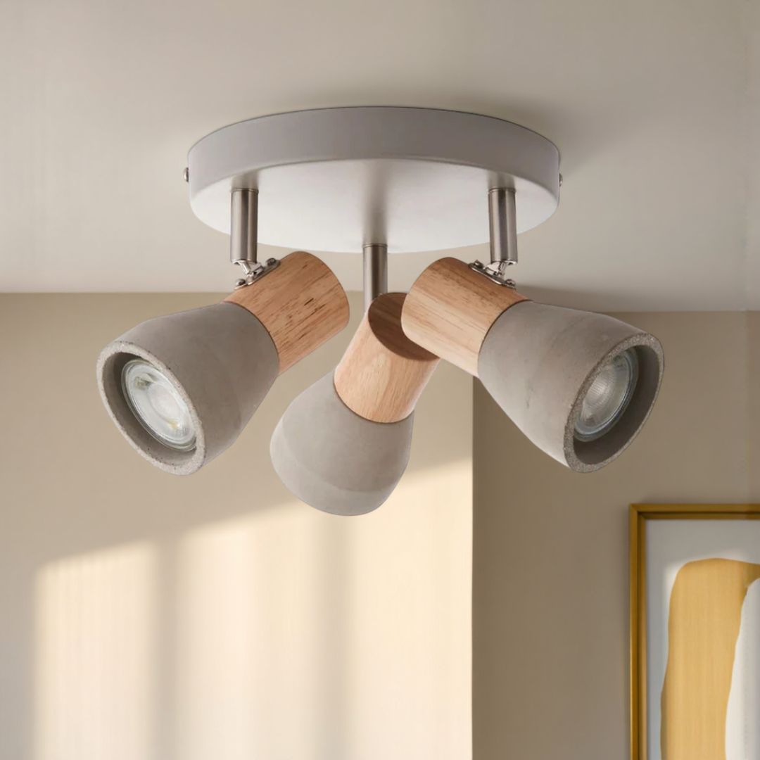 Pagazzi Stoneleigh 3 Light Concrete & Wood Effect Spotlight Plate