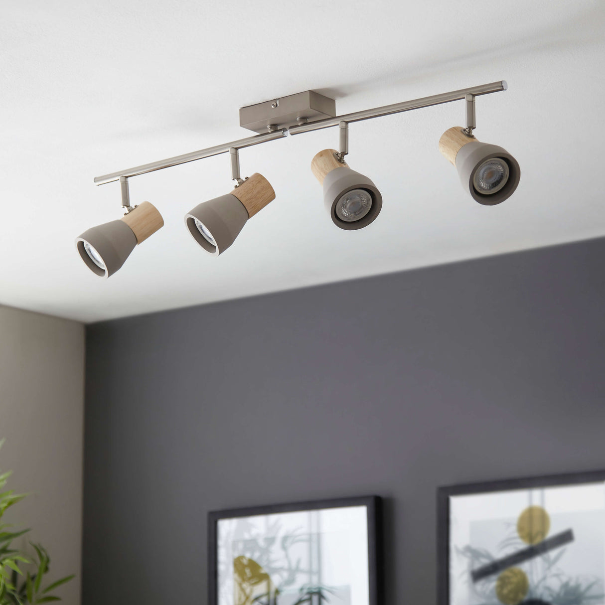 Pagazzi Stoneleigh 4 Light Concrete and Wood Effect Spotlight Bar