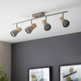 Pagazzi Stoneleigh 4 Light Concrete and Wood Effect Spotlight Bar