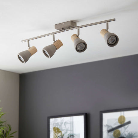 Pagazzi Stoneleigh 4 Light Concrete and Wood Effect Spotlight Bar