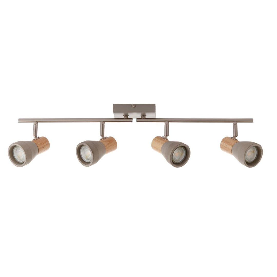 Pagazzi Stoneleigh 4 Light Concrete and Wood Effect Spotlight Bar