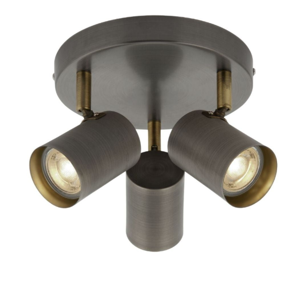 Pagazzi Hereford 3 Light Pewter Antique Brass Spotlight