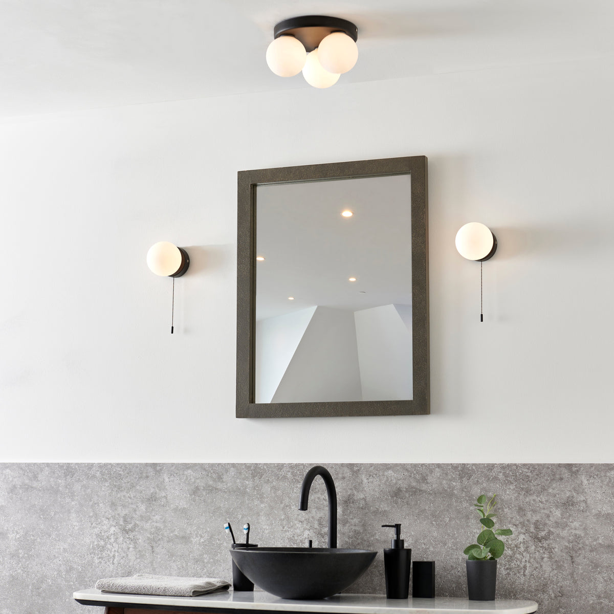 Pagazzi Toronto 3 Light IP44 Flush Matte Black Ceiling Light
