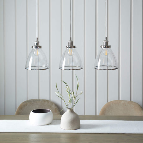 Pagazzi Brunswick 3 Light Nickel & Glass Ceiling Pendant Bar