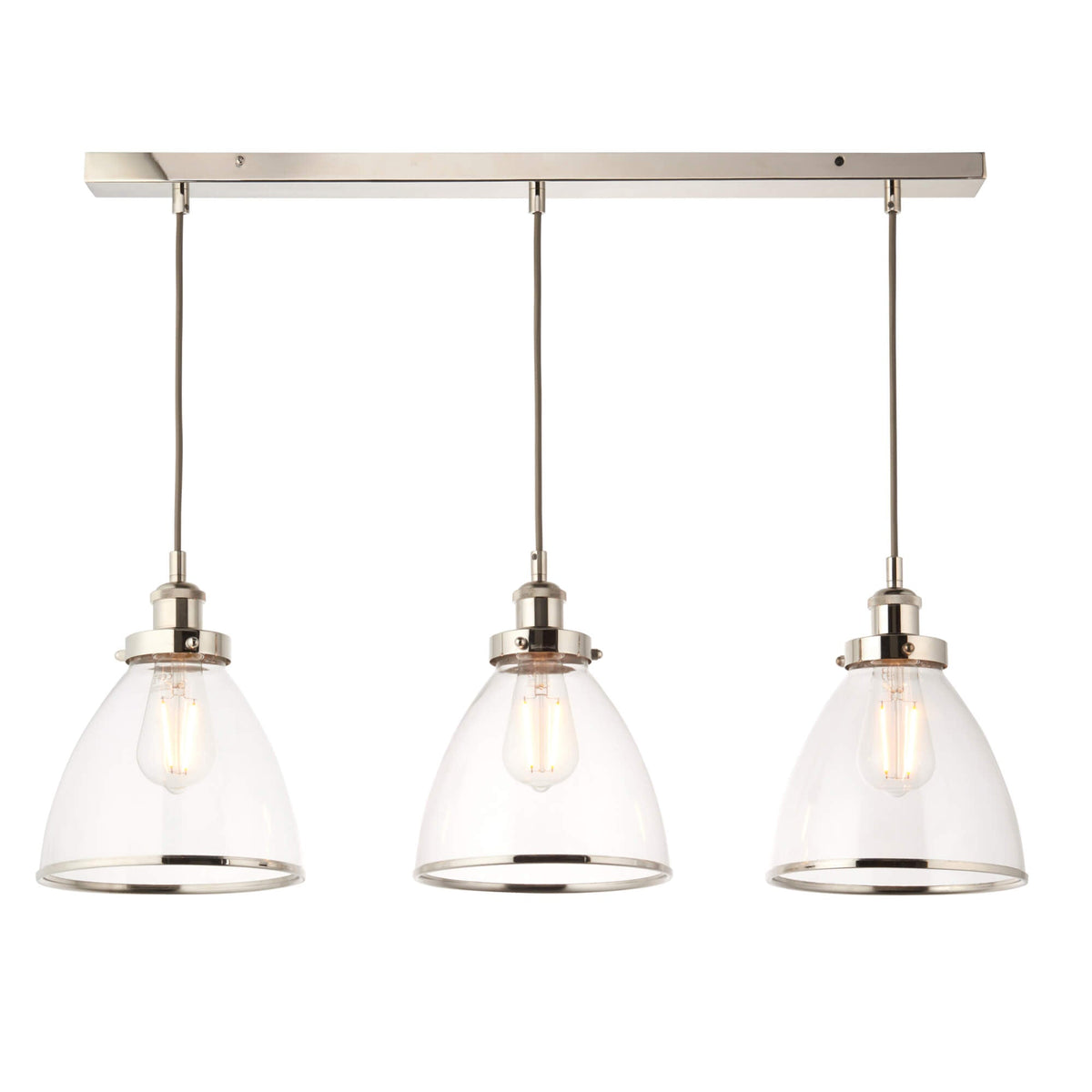 Pagazzi Brunswick 3 Light Nickel & Glass Ceiling Pendant Bar