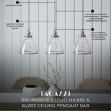 Pagazzi Brunswick 3 Light Nickel & Glass Ceiling Pendant Bar
