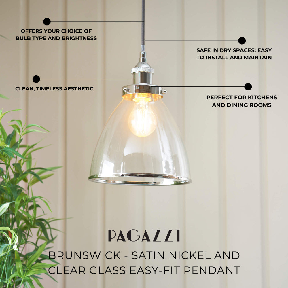 Pagazzi Brunswick Satin Nickel & Clear Glass Pendant Shade