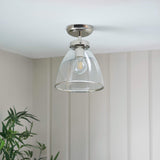 Pagazzi Brunswick Satin Nickel & Clear Glass Semi-Flush Ceiling Light