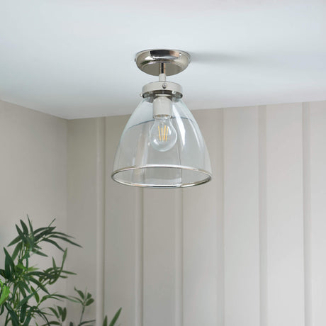 Pagazzi Brunswick Satin Nickel & Clear Glass Semi-Flush Ceiling Light