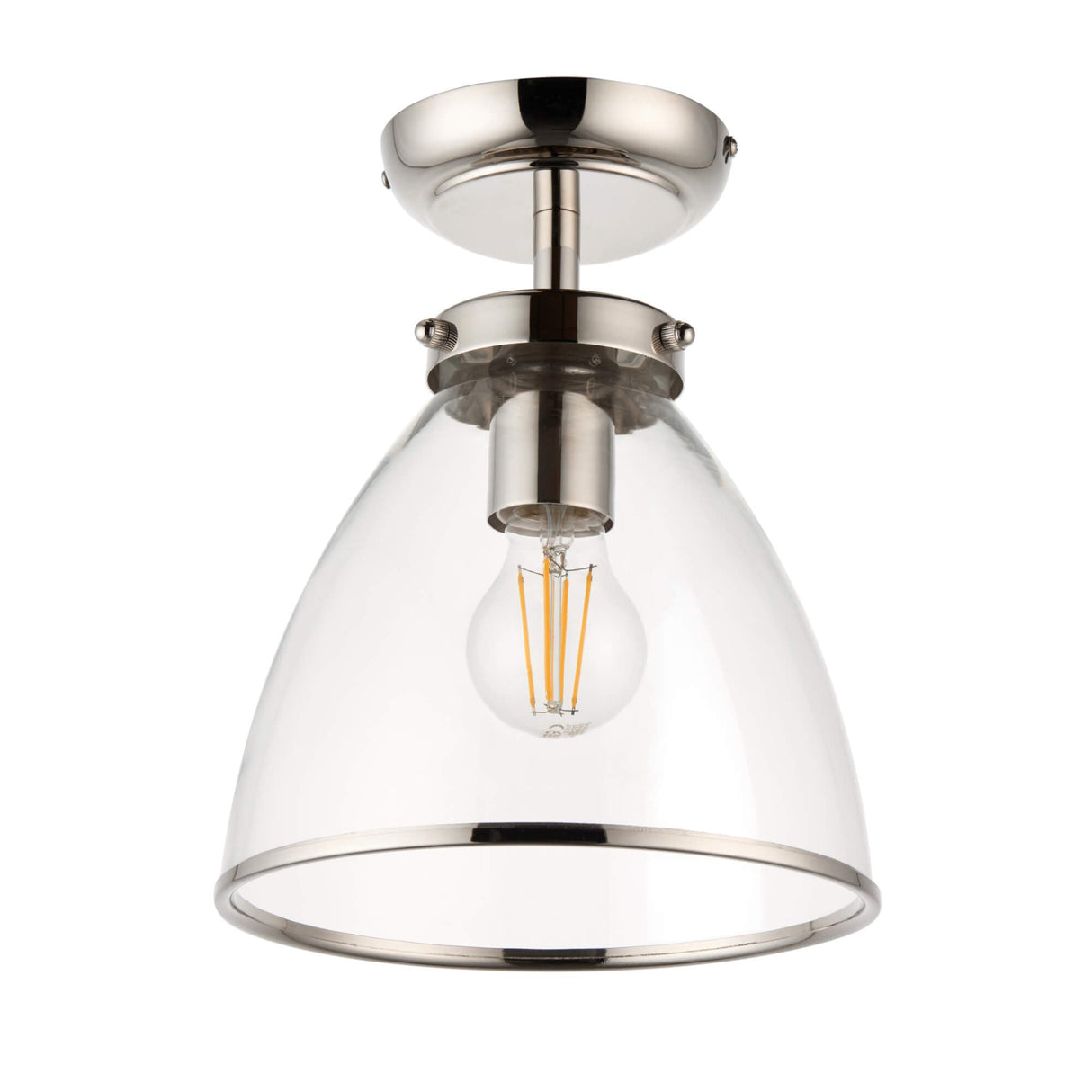 Pagazzi Brunswick Satin Nickel & Clear Glass Semi-Flush Ceiling Light
