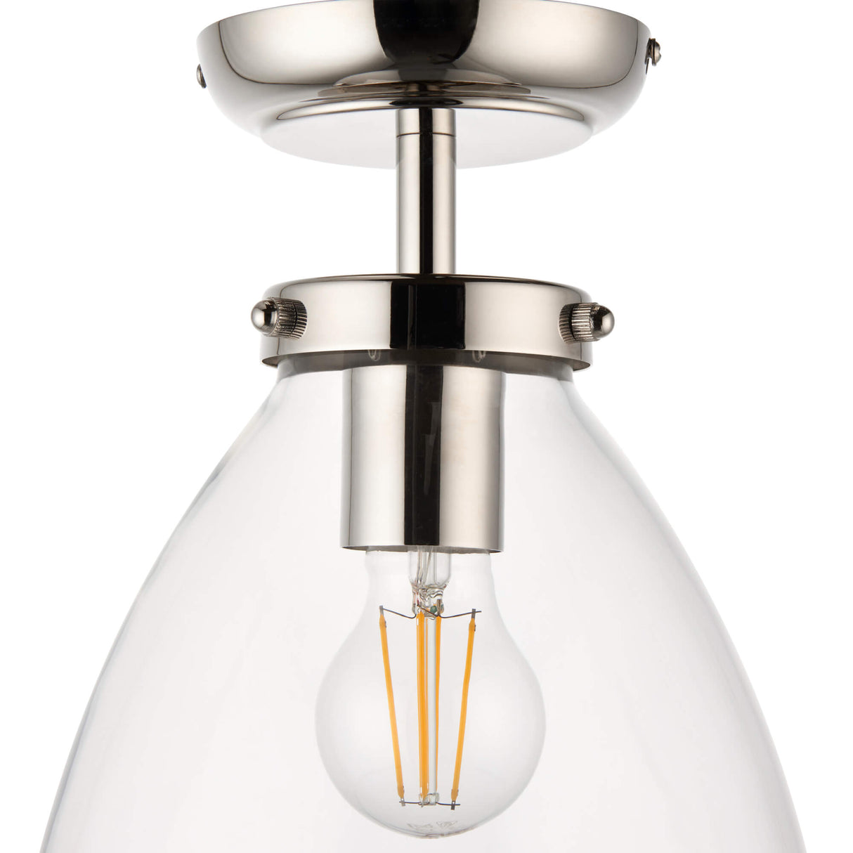 Pagazzi Brunswick Satin Nickel & Clear Glass Semi-Flush Ceiling Light