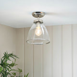 Pagazzi Brunswick Satin Nickel & Clear Glass Semi-Flush Ceiling Light