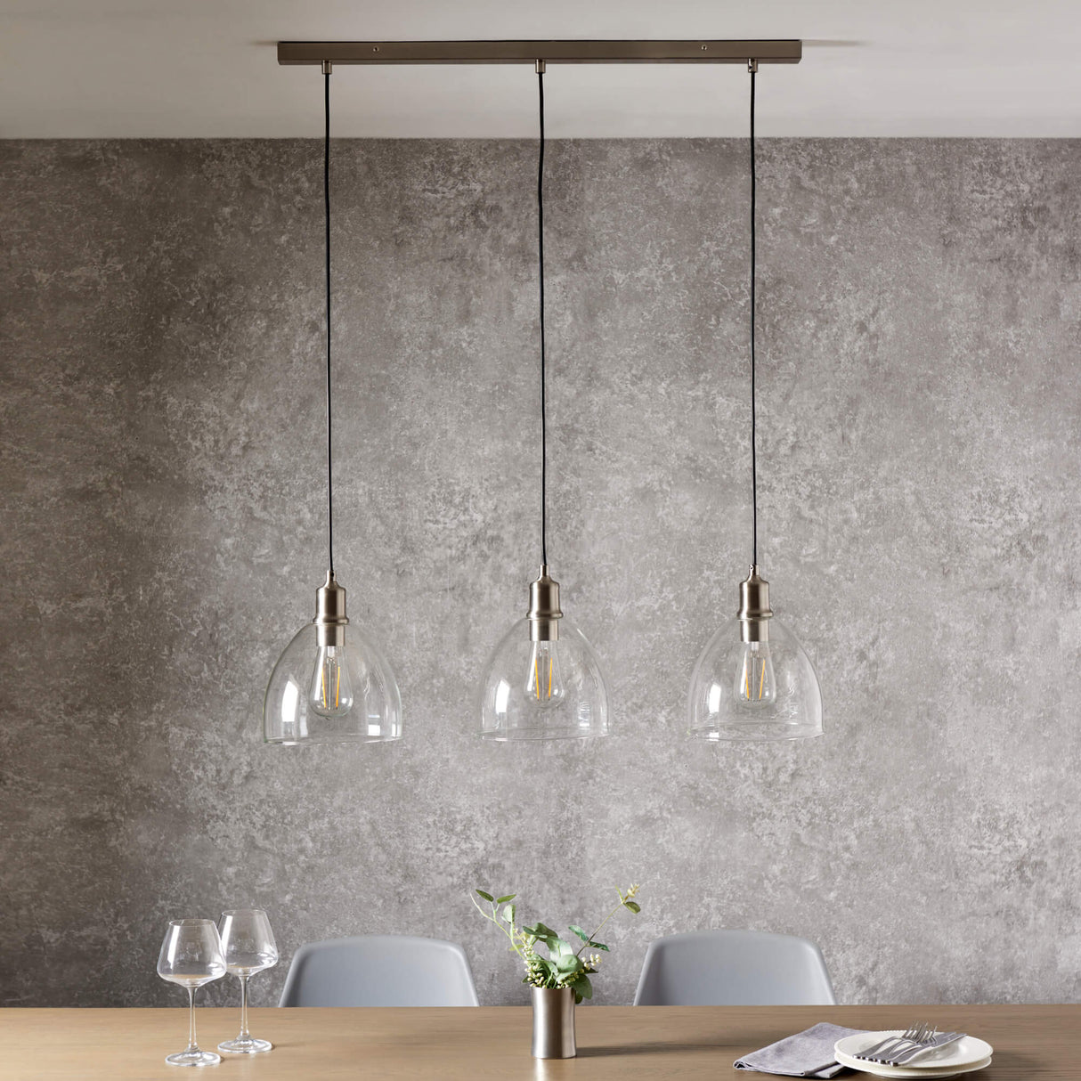 Pagazzi Jacob 3 Light Nickel & Glass Ceiling Pendant Bar