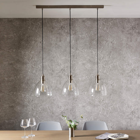 Pagazzi Jacob 3 Light Nickel & Glass Ceiling Pendant Bar