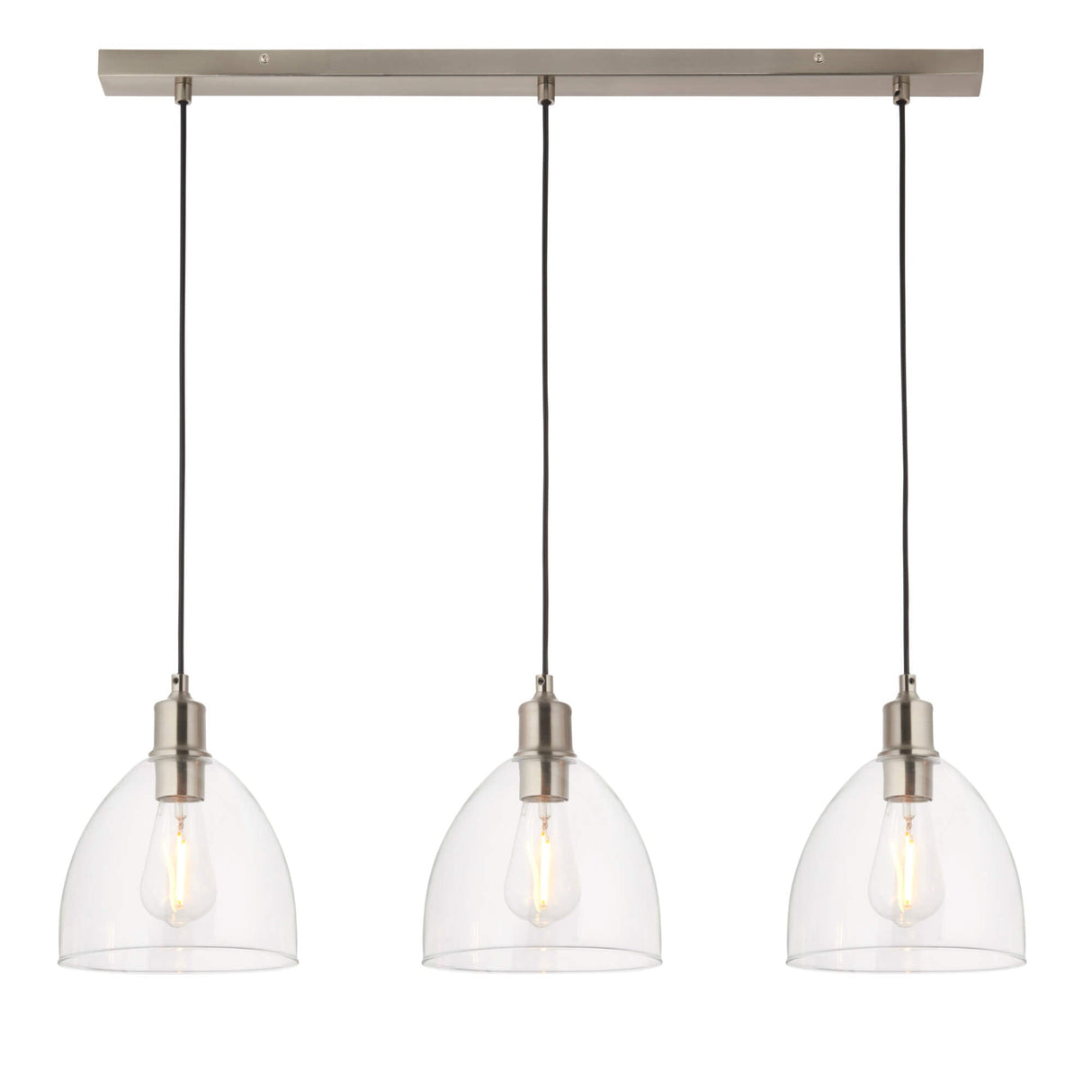 Pagazzi Jacob 3 Light Nickel & Glass Ceiling Pendant Bar
