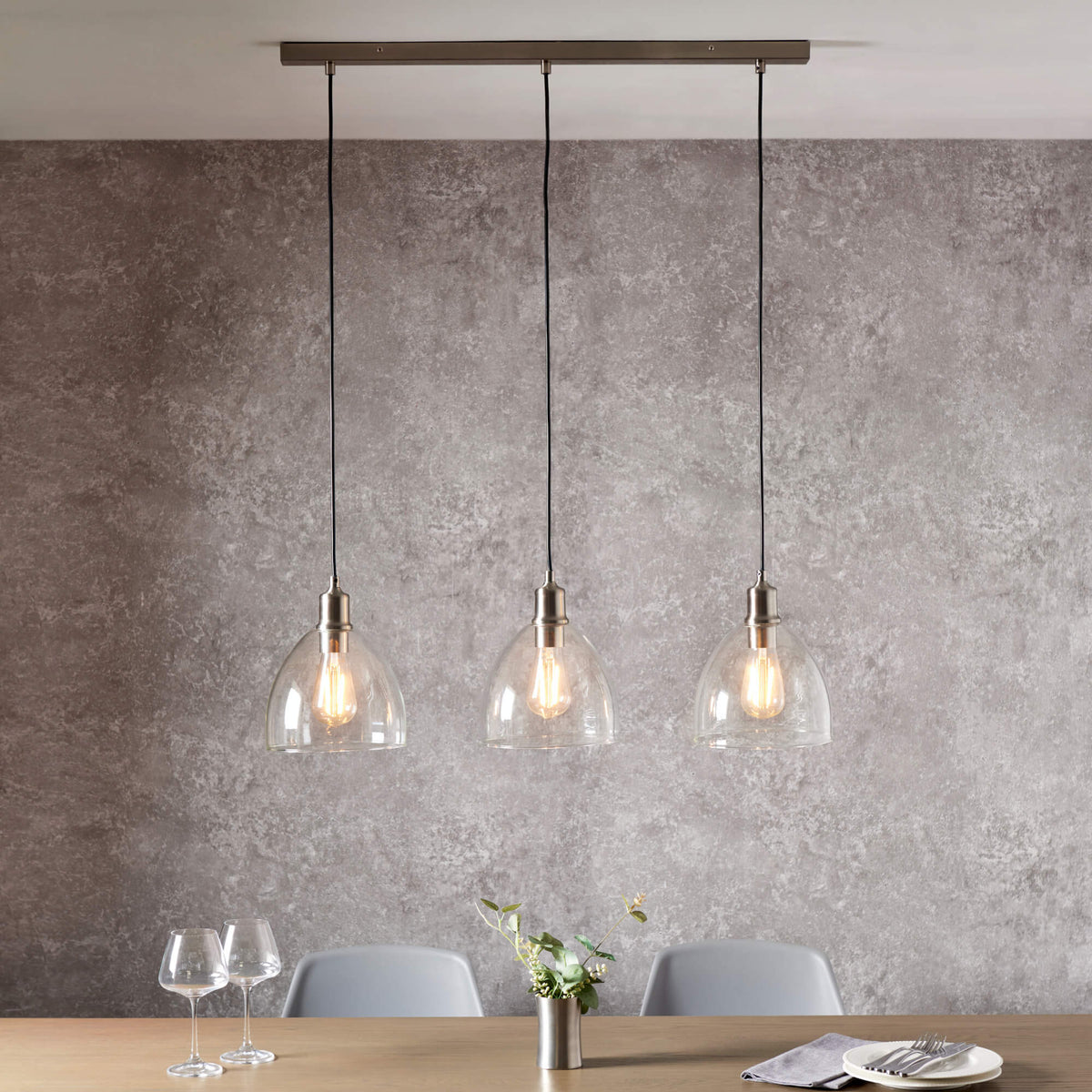 Pagazzi Jacob 3 Light Nickel & Glass Ceiling Pendant Bar