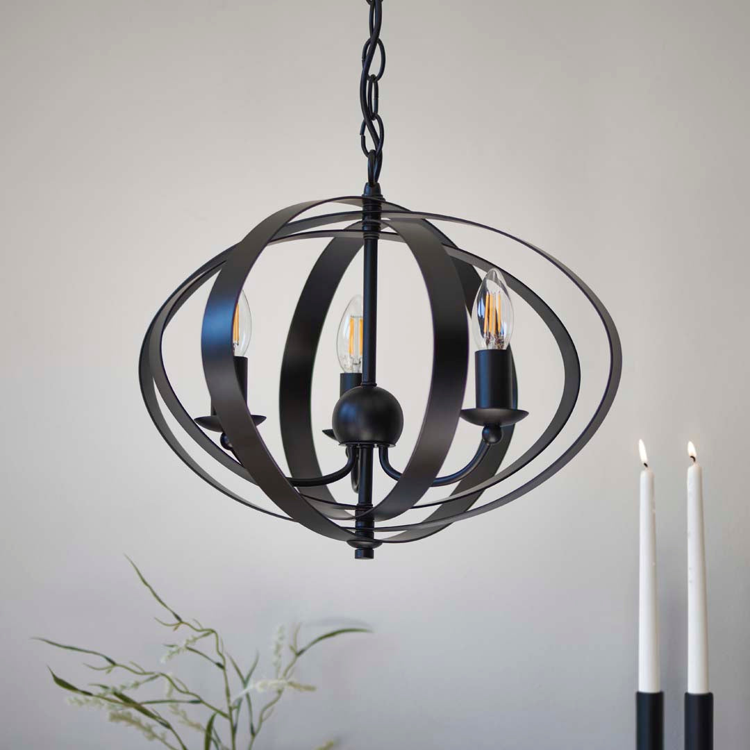 Pagazzi Midnight 3 Light Matte Black Pendant Ceiling Light