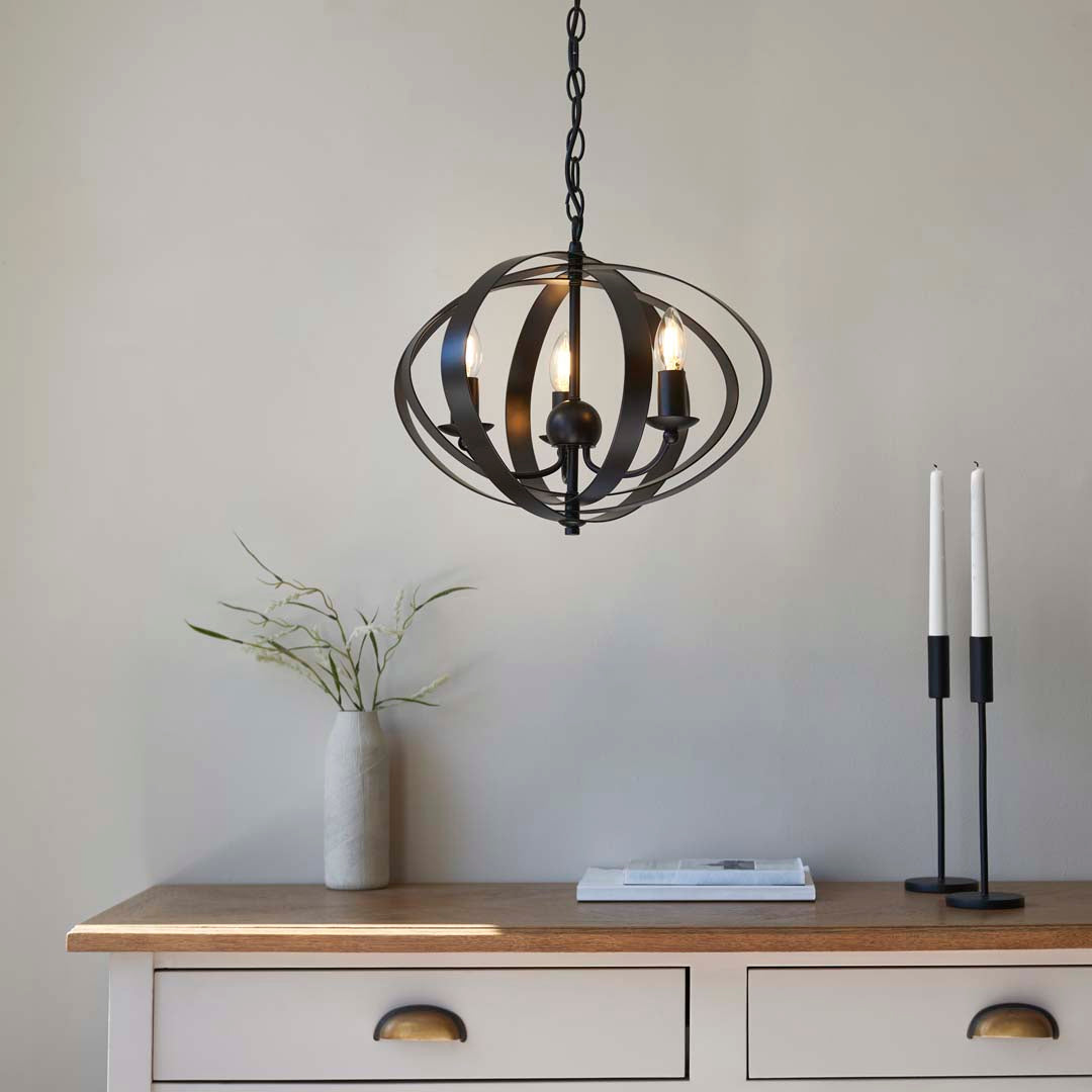 Pagazzi Midnight 3 Light Matte Black Pendant Ceiling Light