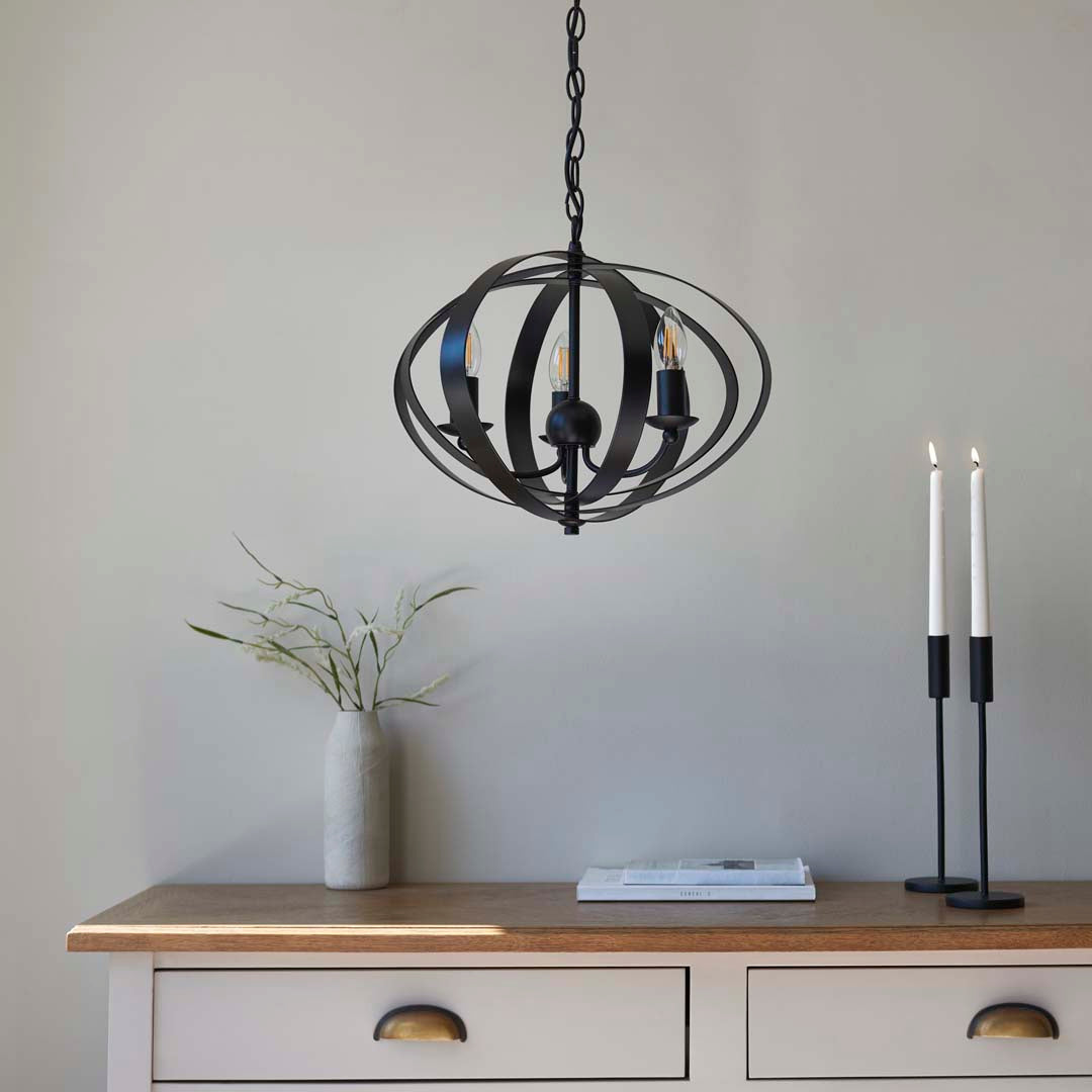 Pagazzi Midnight 3 Light Matte Black Pendant Ceiling Light