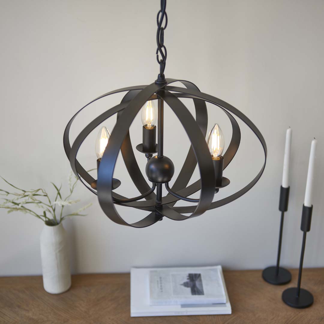 Pagazzi Midnight 3 Light Matte Black Pendant Ceiling Light