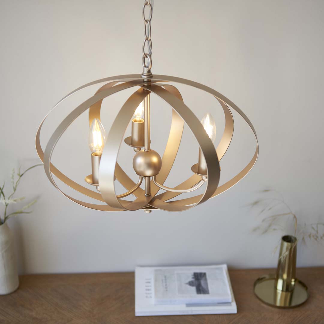 Pagazzi Midnight 3 Light Satin Gold Pendant Ceiling Light
