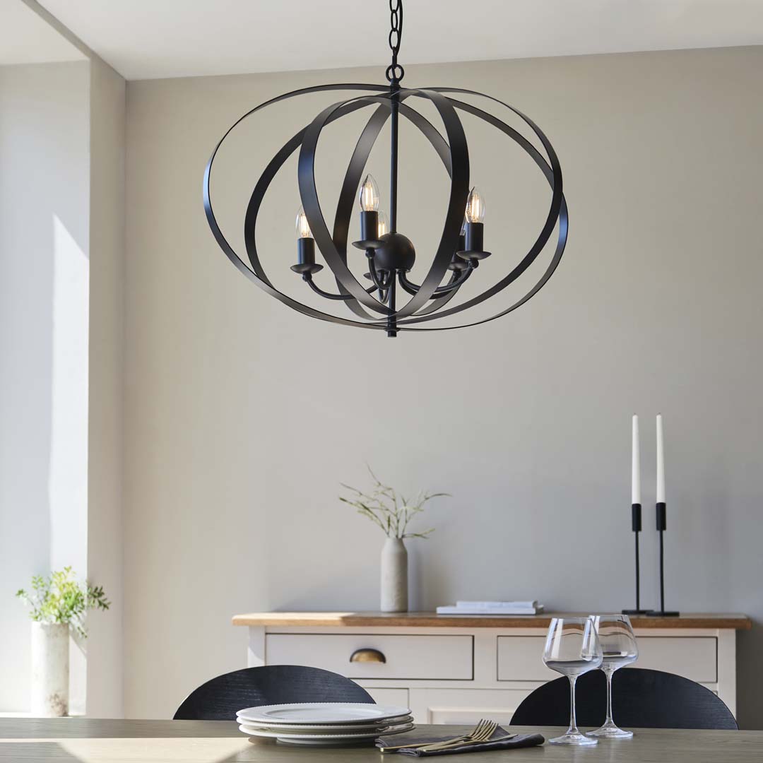Pagazzi Midnight 5 Light Matte Black Pendant Ceiling Light - Large