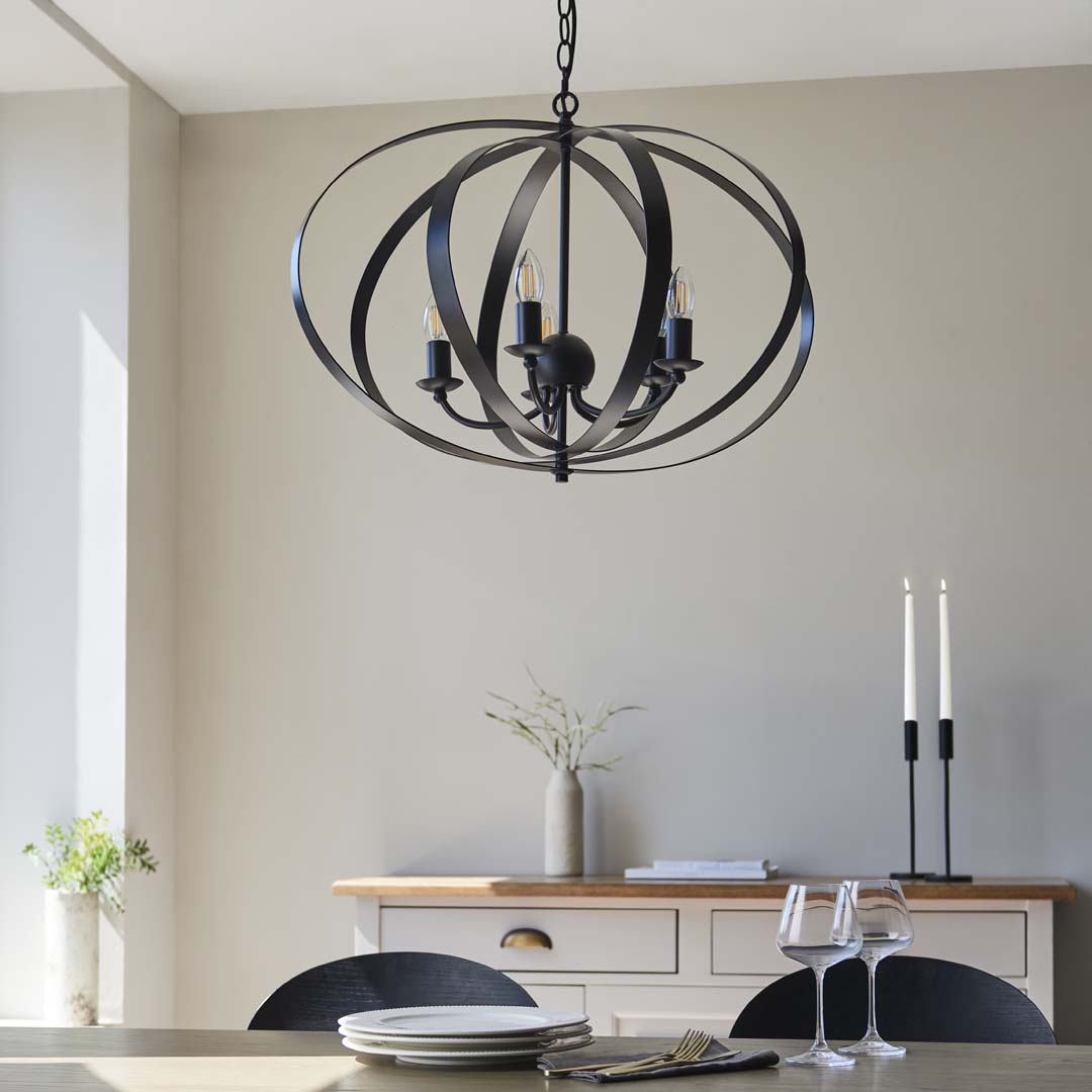 Pagazzi Midnight 5 Light Matte Black Pendant Ceiling Light - Large