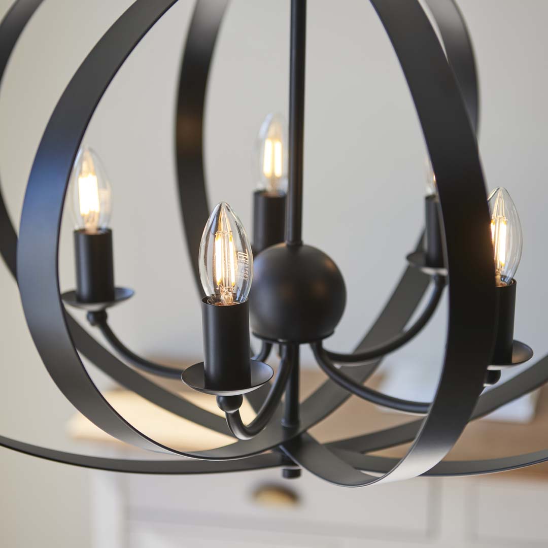 Pagazzi Midnight 5 Light Matte Black Pendant Ceiling Light - Large