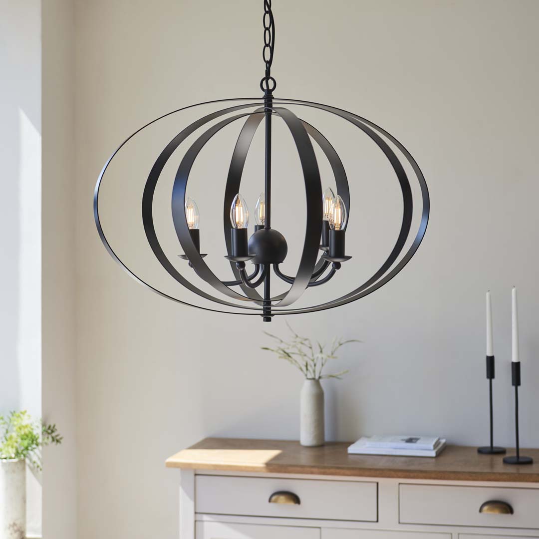 Pagazzi Midnight 5 Light Matte Black Pendant Ceiling Light - Large