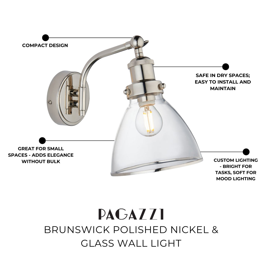 Pagazzi Brunswick Polished Nickel Glass Wall Light
