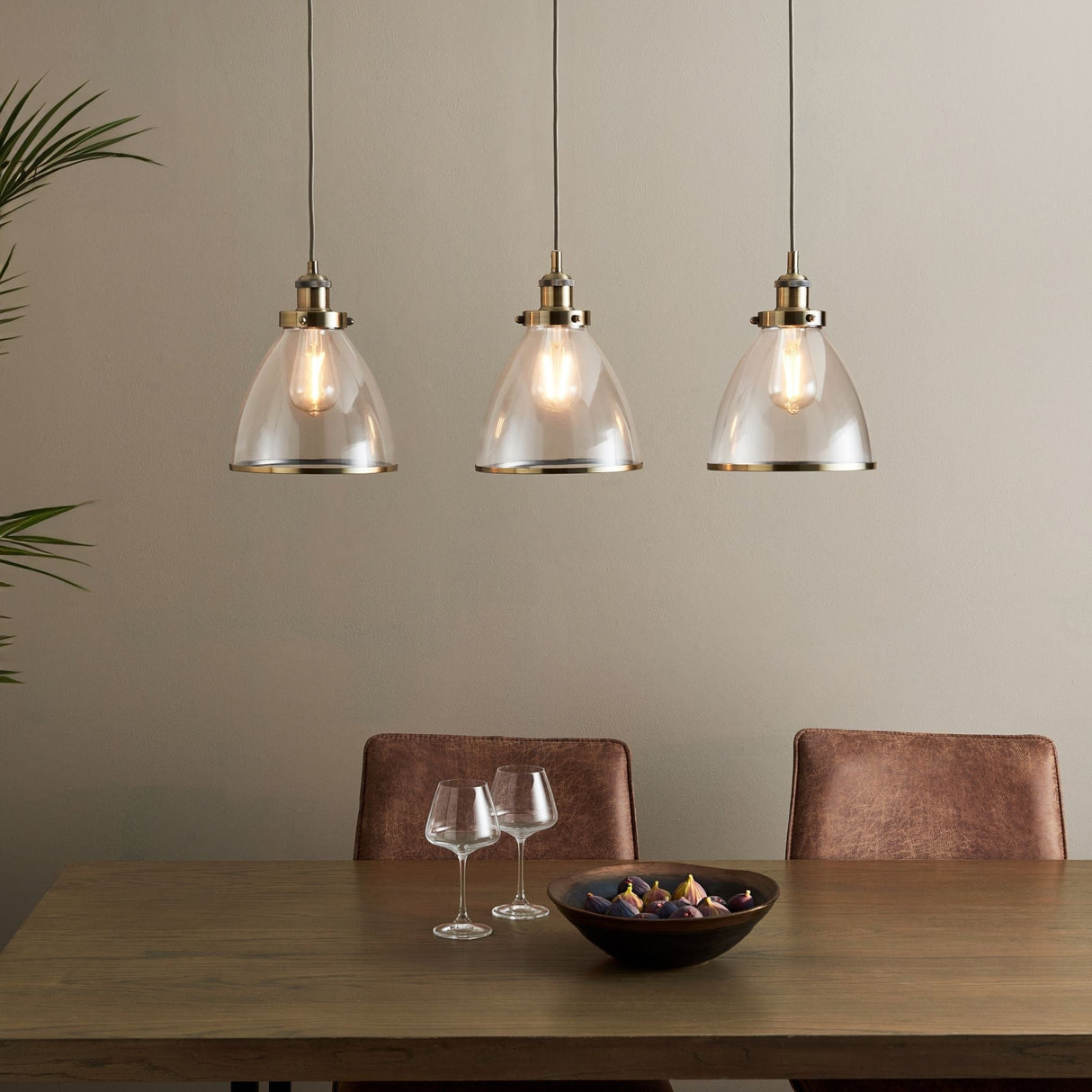 Pagazzi Brunswick 3 Light Antique Brass Glass Ceiling Pendant Bar