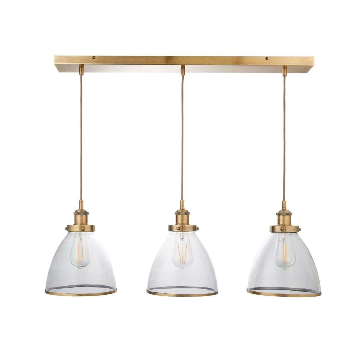 Pagazzi Brunswick 3 Light Antique Brass Glass Ceiling Pendant Bar