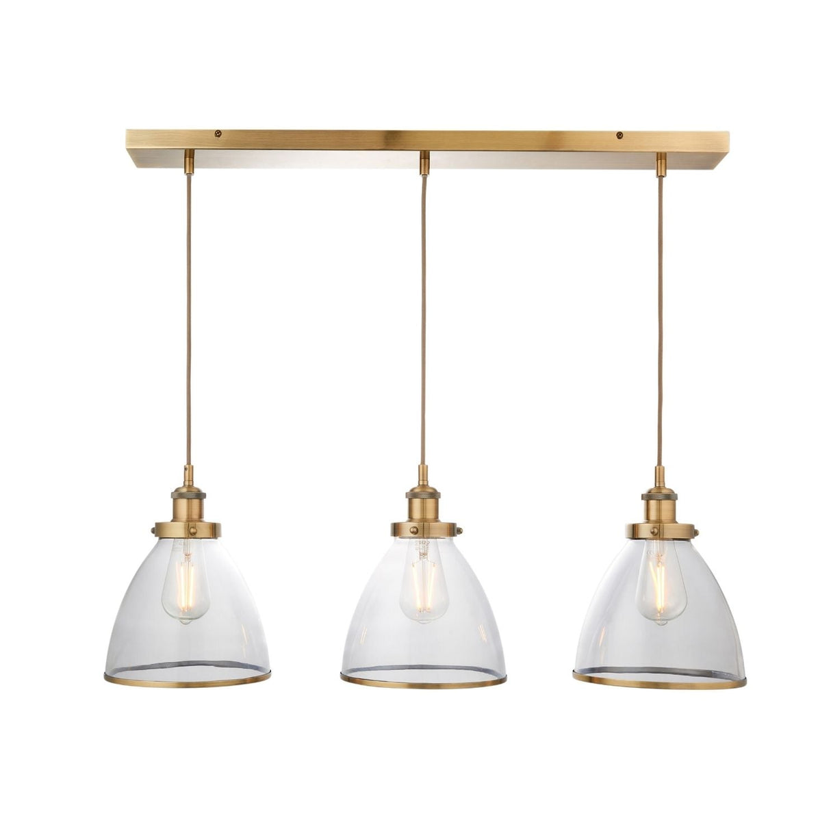 Pagazzi Brunswick 3 Light Antique Brass Glass Ceiling Pendant Bar
