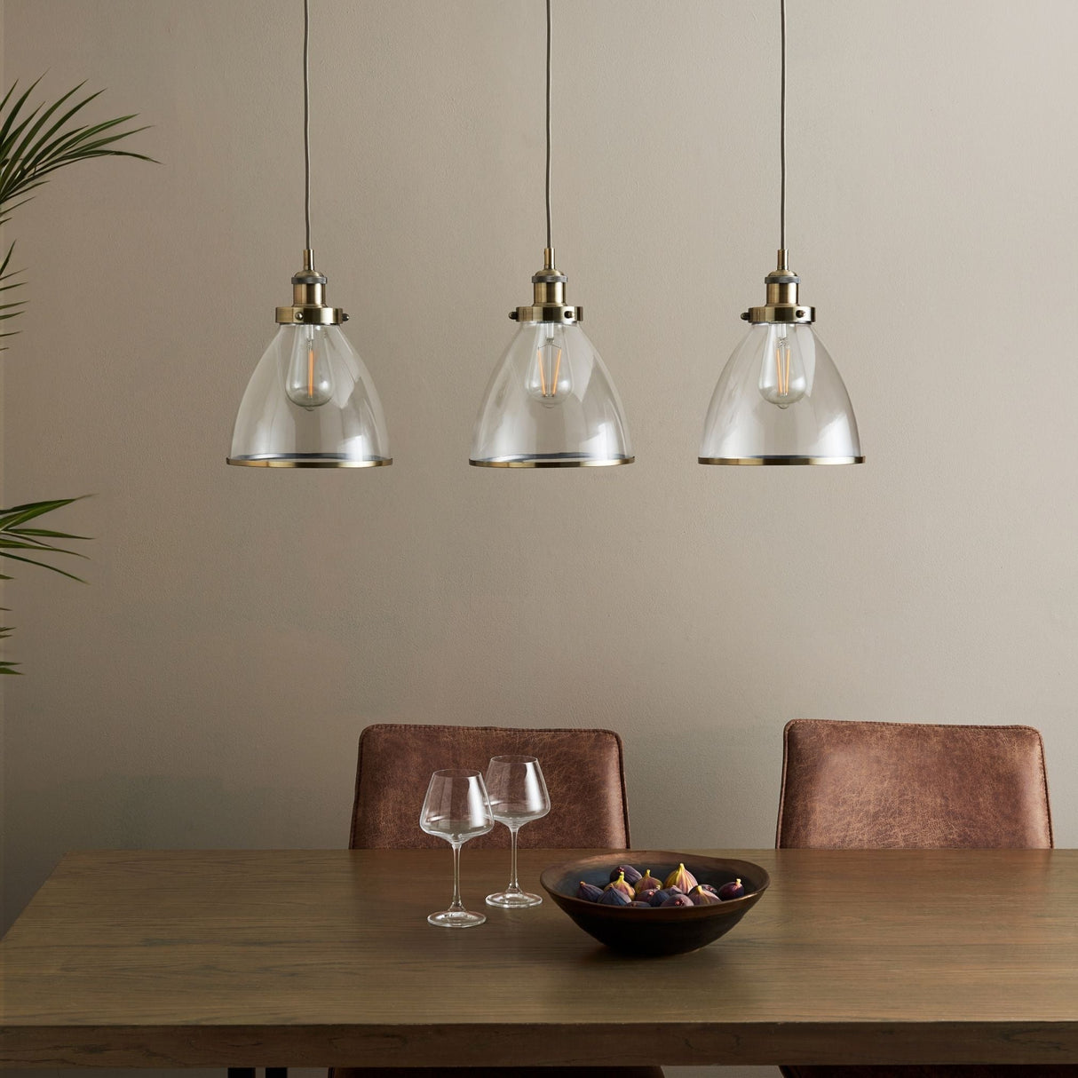 Pagazzi Brunswick 3 Light Antique Brass Glass Ceiling Pendant Bar